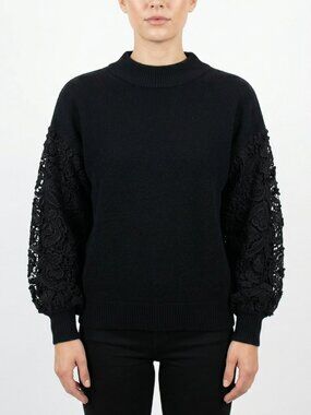 *Amaryllis Black Sweater with Lace Sleeves
